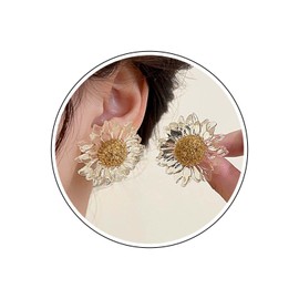 Wendalern Bohemian Large Flower Earrings Clear Resin Flower Stud Earrings Vintage Daisy Flower Earrings Large Transparent Acrylic Flower Dangle Earrings Wedding Bridal Jewellery for Women Girls,