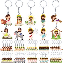 CroBlissful 50 Pcs Acrylic Jesus Keychains Bulk Christian Key Chains for Sunday School Baptism Bible Keychain for Christmas Nativity First Communion Supplies,Religious Cross Jesus Gifts for Women Men
