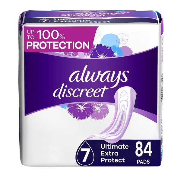 Always Discreet Ultimate Extra Protect Postpartum Incontinence Pads, Ultimate Absorbency, 42 Count, Pack of 2 (84 Count Total) Rapid Dry