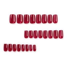 ORZOLATENT Deep Red Glossy Press-On Nails Kit, 24 Pieces with Nail Glue, Stick, Alcohol Wipe, and File, Square Shape, Long-Lasting and Easy to Apply for Women