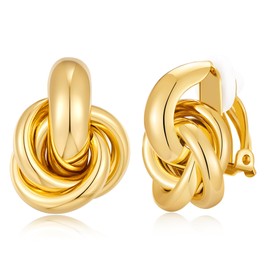 YUJIE Gold Clip On Earrings for Women Gold Plated Geometric Knot Ear Clip Chunky Door Knocker Studs Earrings Trendy Jewelry, Brass, No Gemstone