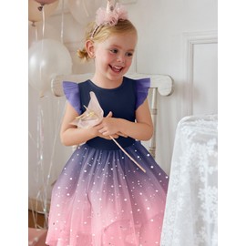 Arshiner Toddler Birthday Dress Party Special Occasion Star Tutu Tulle Tie Back Ruffle Sleeve Summer Toddler Girls Dress Pink Blue Size 8