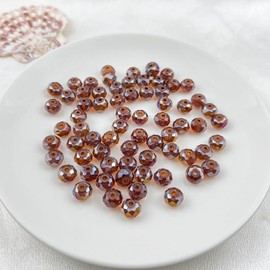 Mulutoo 500Pcs 4MM Briolette Crystal Glass Beads Faceted Rondelle Glass Beads with Hole Glass Spacer Beads for Jewelry Making Bracelet Necklace DIY Craft Making Supplies(148-deep Amber AB)