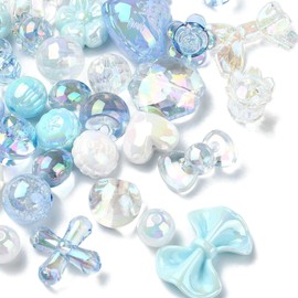 Stiesy 1 Set Light Blue Acrylic Beads with 1.9~3mm Hole Assorted Spacer Bow Cube Heart Shape Kawaii Aesthetic Beads Mixed Beads for Bracelet Necklace