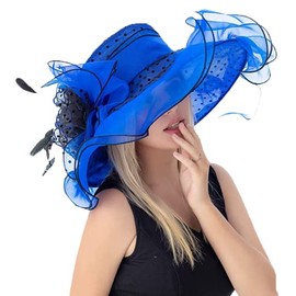 ORIDOOR Women Organza Fascinator Church Kentucky Derby Hat Floral Tea Party Wedding Hat (003F Blue), One Size