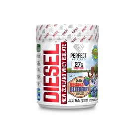 Perfect Sports DIESEL Zealand Whey Isolate Sabor Mora Azul Muskoka Silvestre, Proteína Aislada de Alta Pureza para Entrenamiento, 360g                