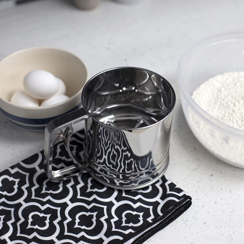 Home Basics Large Stainless Steel Shaker Sieve Cup Mesh Crank