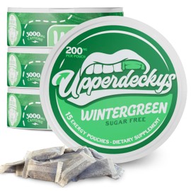 Upperdeckys, Cool Wintergreen Caffeine Energy Pouches - Free Replacement or Alternative for Focus and Energy - Sugar Free Nootropic Pouches, Made in the USA & Delicious Flavor (4-Pack, 200mg)
