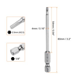 HARFINGTON 5pcs Hex Head Wrench Drill Bit 2.5mm (H2.5) Metric 1/4" Hex Shank 80mm (3.2") Long Magnetic S2 Steel Screwdriver Bits Industrial Grade Hexagon Flat Drill Bits for Screws