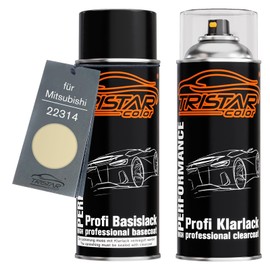 TRISTARcolor Autolack Spraydosen Set für Mitsubishi 22314 Creme Agrar Basislack Klarlack Sprühdose 400ml