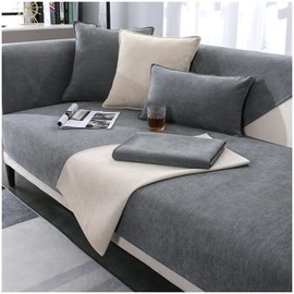 NUODWELL Soft Chenille Sofa Cover 1/2/3/4 Seater, Non-Slip Corner L Shape Sofa Slipcovers Thick Textured Sofa Cushion Covers Washable Furniture Protector for Living Room (Light Grey, 70x150cm)
