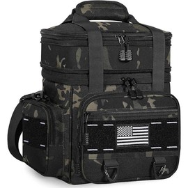 Expandable Tactical Lunch Box, Large Insulated Lunch Cooler Bag 16L Heavy Duty Leakproof for Men Adults Work Office Outdoor Picnic Trips Durable Zip lunchbox - Color: B-Black Camo, Size: 16L