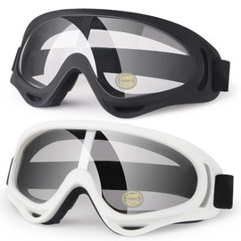 Gafas de motocicleta para niños, paquete de 2 gafas de motocross para motocross, todoterreno, carreras para niños, gafas antirayos UV, polvo, airsoft, para hombres, mujeres, jóvenes y adultos (blanco + marco negro / lente transparente)