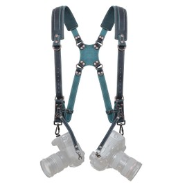 Padwa Lifestyle Green Dual Camera Harness Strap for Two-Cameras - Dual Shoulder Full Grain Leather Harness,Multi Double Camera Gear for DSLR/SLR Strap,Double Camera Harness for Photographers