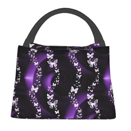 Purple Butterfly Lunch Bag Insulated Lunch Box Cooler Tote Bag For Women