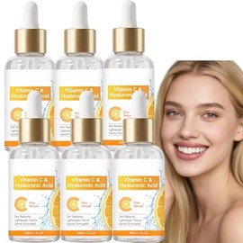 Suero de vitamina C para la cara, suero de ácido hialurónico, esencia iluminadora hidratante para todo tipo de piel, arrugas de líneas finas suaves, cuidado de la piel para mujer (6Pcs)