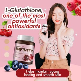 Gluta Infiniy 1000mg L-Glutathione Supplement Tripeptide Fish Collagen L-Glutamine Ascorbic Acid Cherry Grape & Pomegranate Extract Skin Nourishing Supplement Remove Acne Scar Freckles 30 Tablets