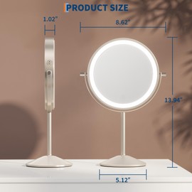 Garvee Lighted Makeup Mirror, Rechargeable Double Sided Mirror, 1x/10x True HD Magnifying with 3 Color, Brightness Adjustable, 360° Rotation Vanity, Gift for Women, Nickel