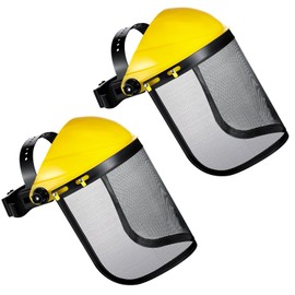 Hestya 2 Pcs Safety Face Shield Adjustable Safety Helmet with Visor Chainsaw Helmet Strimmer Face Guard Face Protection Shield Forestry Hat for Gardening Logging Lawn, Yellow Black