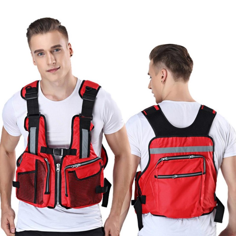 Outdoor Fishing Vest Life Jacket with Whistle Multi Pocket Flotation