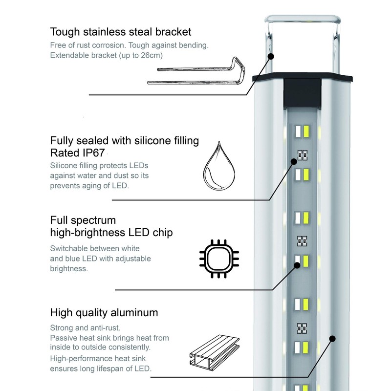 Marine Space 48" Aquarium Freshwater LED Light w/Switch, Silver (MS-120P)