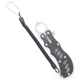 GoodsLand GD-FISHGRP-BK 3 Color One-Touch Fish Catcher Fish Grip Fishing Mini Lightweight Stainless Steel with Carabiner & Spiral Chain