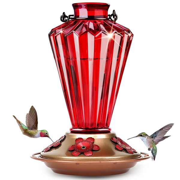 BOLITE Hummingbird Feeder, 18017R Hummingbird Feeders for Outdoors Hanging, Diamond Shape Bottle for Outside, 20 Ounces, Red