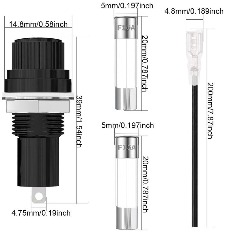 Xiatiaosann 10 pcs Panel Mount Fuse Holder 5X20mm 250V AC