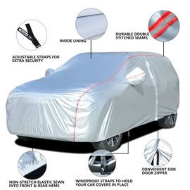 Tecoom Hard Shell Zipper Design Waterproof UV-Proof Windproof Car Cover for All Weather Indoor Outdoor Fit 206-215 Inches Full-Size SUV/Van