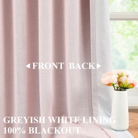 Vision Home Pink Linen Full Blackout Curtains Grommet Room Darkening Window Curtains 90 inches Long for Girls Bedroom Living Room Nursery Thermal Insulated Textured Pink Drapes 2 Panels 58" Wx90 L