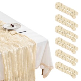 CheurYae Pack of 6 Cheesecloth Table Runners 90 x 300 cm, Rustic Gauze Fabric Table Runner, Semi-Sheer Gauze Table Runner, Boho Table Runner for Wedding Party Bridal Shower Table Decorations (Beige)