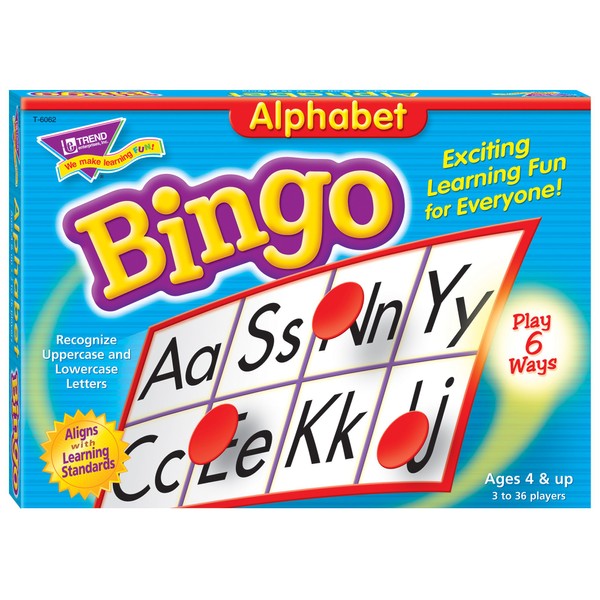 TREND ENTERPRISES: Alphabet Bingo Game, Exciting Way for Everyone to Learn, Play 6 Different Ways, Perfect for Classrooms and At Home, 2 to 36 Players, For Ages 4 and Up