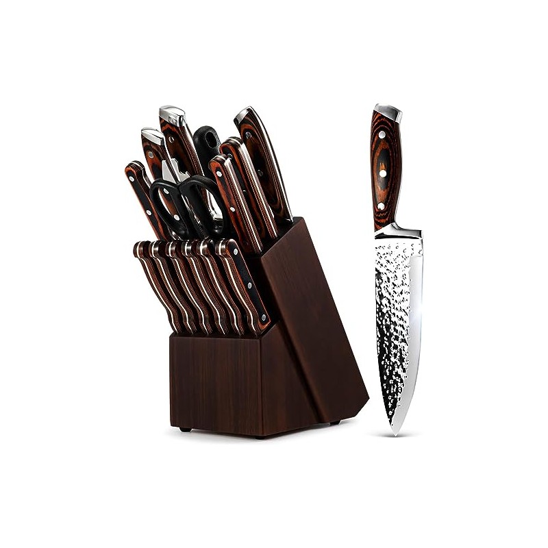 15-Piece Knife Set With Block Wooden,Self Sharpening For Chef Knife