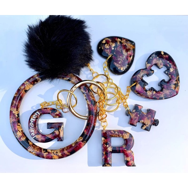 Handmade Black Roses & Gold Keychain Bracelet Personalize Name Gift