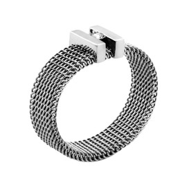 meditoys Stainless Steel Ring with Sparkling Crystal, 5mm Wide Stainless Steel Mesh Women's Ring, Size N (18.1), Silver, Durable and Scratch Resistant
