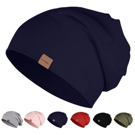 YANIKY Men's Women's Slouch Beanie Hat Cotton Thin Lightweight Soft Chemo Hat Windproof Jersey Long Beanie for All Seasons, blue