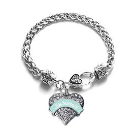 Inspired Silver - Mint Bridesmaid - Silver Braided Bracelet for Women - Pave Heart Charm Bracelet Jewelry Gift with Cubic Zirconia - Women's Charm Bracelet with Lobster Claw Clasp