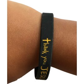 Memory Cross Thank You Jesus Black Silicon Bracelets - pack of 4
