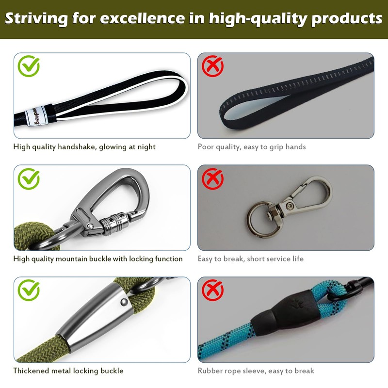 Wisedog 5m Dark Green Training Carabiner Dog Lead Tough Rope