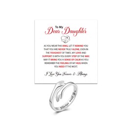 HUASAI To My Daughter Hope Ring Silver Hug Ring for Women Daughter Gifts from Mom Inspirational Accessories Christmas Stocking Stuffers Gifts