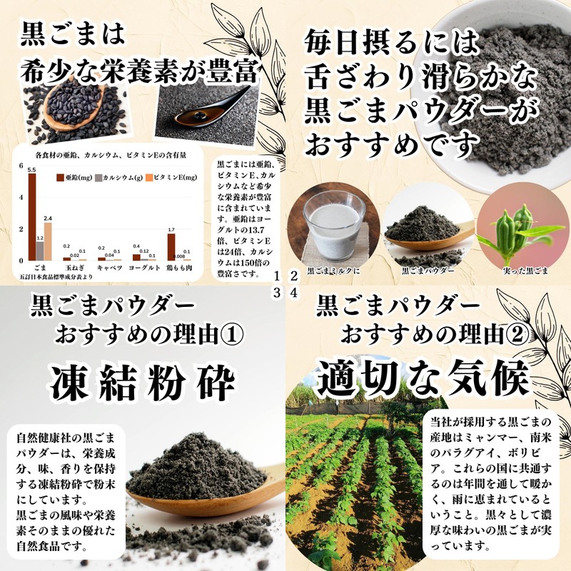 自然健康社 黒ごまパウダー 500g 粉末 無添加 業務用 セサミン サプリ