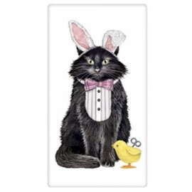 Mary Lake-Thompson BT188 Easter Cat Flour Sack Cotton Kitchen Dish Towel 30 Inches Square, Screened Design in Lower Center Only