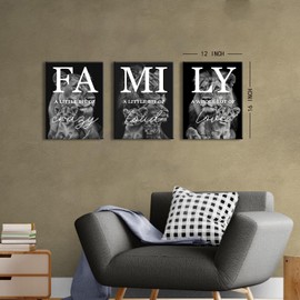 Black and White Lion Wall Art Family Lion Pictures Wall Decor Inspirational Family Signs for Home Decor Wall Motivational Quotes Canvas Prints Artwork for Living Room Bedroom Decoration 12x16" 3Pcs