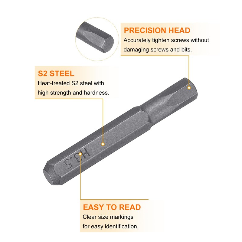 sourcing map 5pcs H3.5 Hex Screwdriver Bit 5/32" Hex Shank