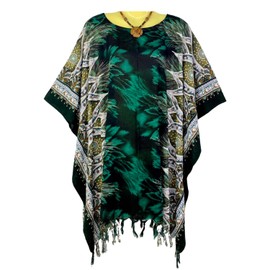 Kraft4Life| Women Summer Beach Cover up Oversize Caftan Tunic Casual Top Blouse Short Kaftan Beach Dress poncho (HK2-SM-GREEN)
