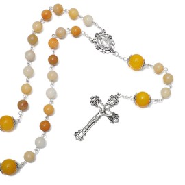 KOMI Yellow Agate Rosary Beads for Women 8mm Stone Virgin Mary Rosaries Necklace Catholic Gifts