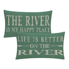 ULOVE LOVE YOURSELF Life is Better on The River Decorative Lumbar Pillow Cover The River is My Happy Place Green River Theme Decor Pillowcase 12x20 Inch,Set of 2 for Couch Sofa