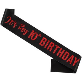 It’s My 10th Birthday Sash,10th Birthday Sash for Girls,Glitter Letter 10th Birthday Sash for Girls,Happy 10th Birthday Party Decorations,Black and Red