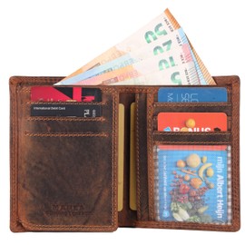 Manza Men's Wallet Portrait Format Cowhide Leather Wallet Genuine Leather RFID Protection, tan, Classic
