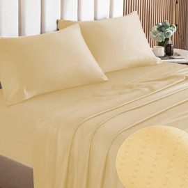 HENGWEITEXT 18 Inch Full Sheets Deep Pocket,4 Piece Sheet Set Breathable and Cooling,Microfiber Sheet Set Deep Pocket,Wrinkle Free Shrinkage & Fade Resistant,(Champagne Gold)